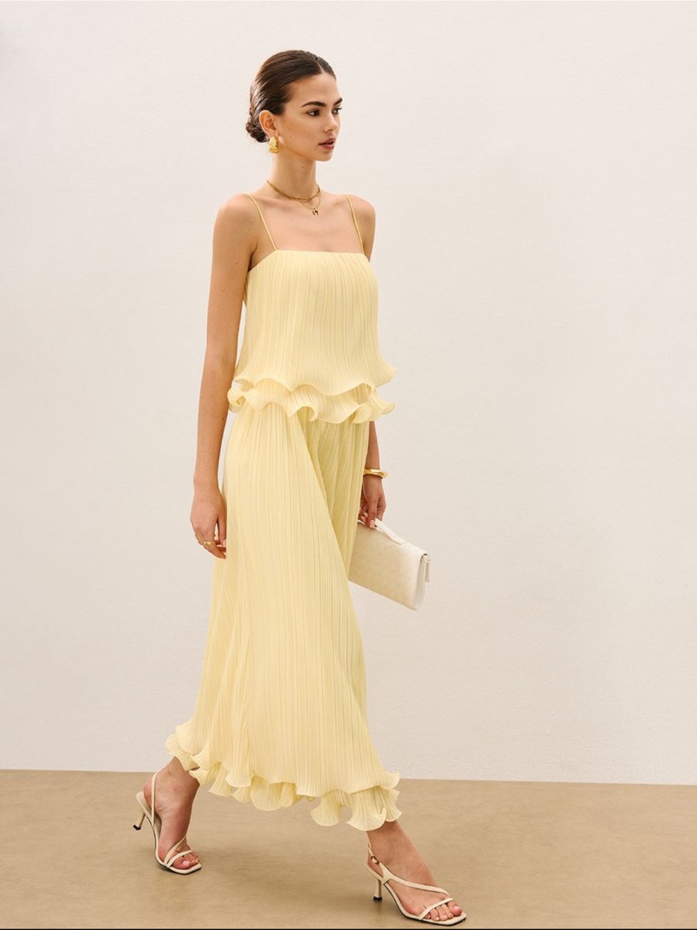 Commense Pleated Layered Ruffle Skirt Set